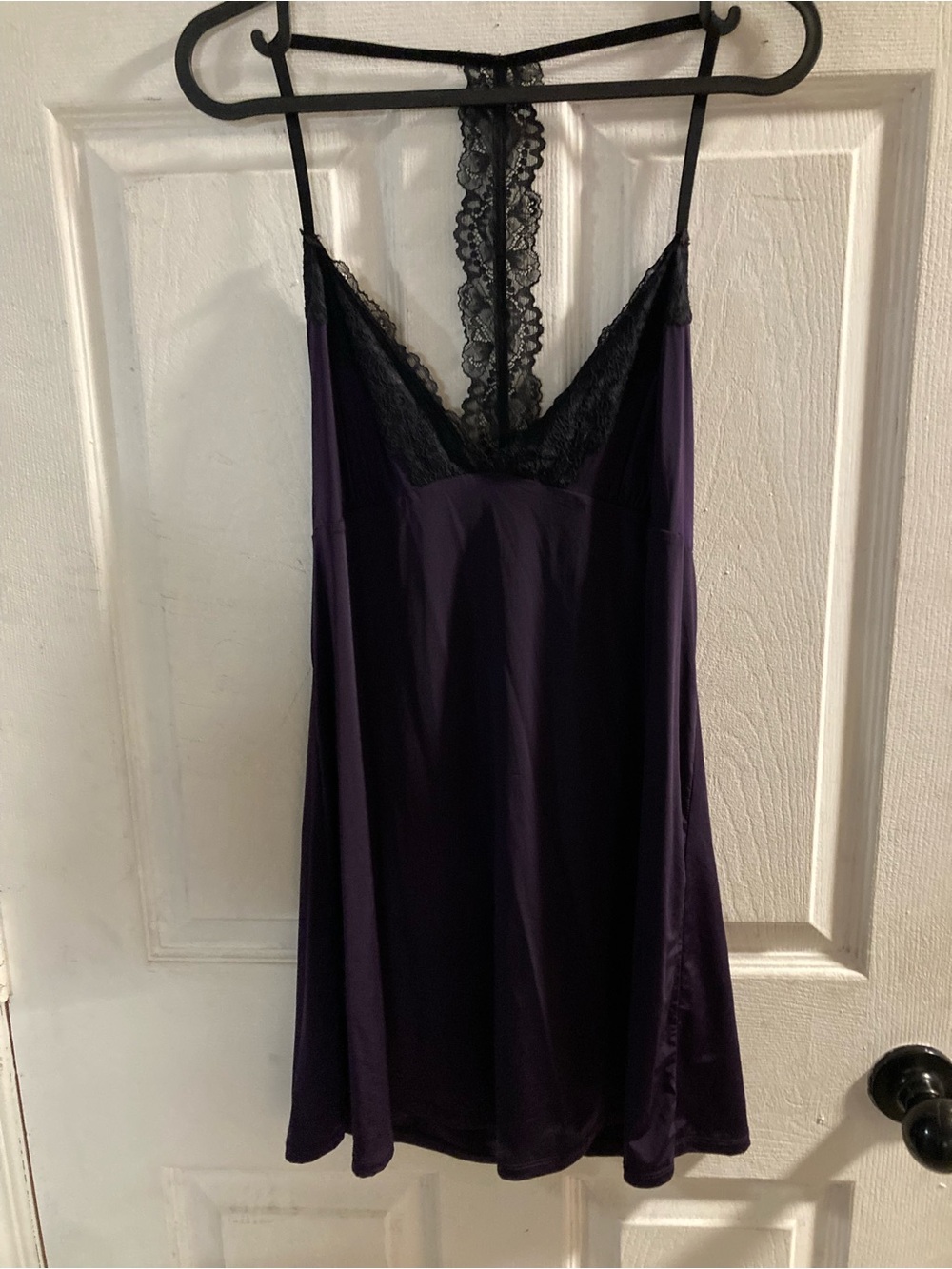 La SENZA Purple Satin Chemise with Black Lace Racerback